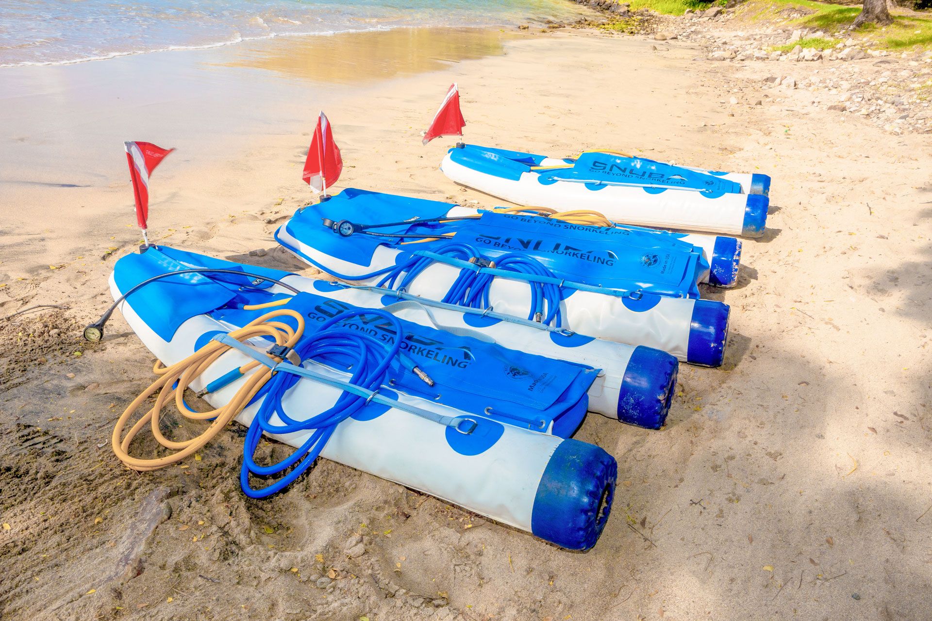 Three SNUBA® rafts on beach